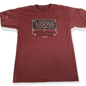 Vans Off The Wall Maroon T-Shirt Tee Size Medium Red Front Logo